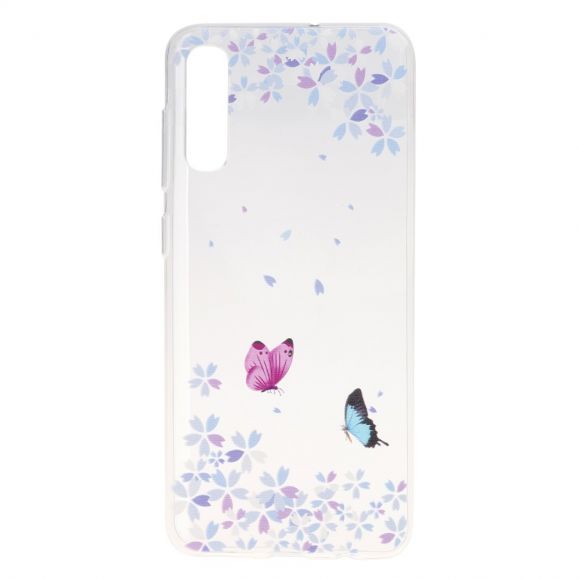 Samsung Galaxy A50 - Coque transparente papillons et fleurs