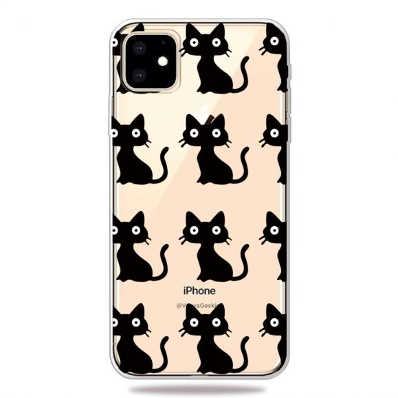 iPhone 11 - Coque transparente chats noirs