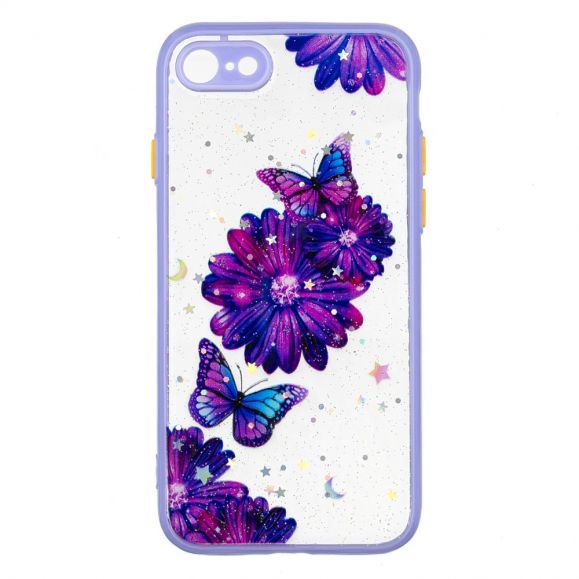 Coque iPhone SE 2 / 8 / 7 fleurs et papillons violets