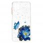 Coque Samsung Galaxy A12 fleurs et papillons bleus