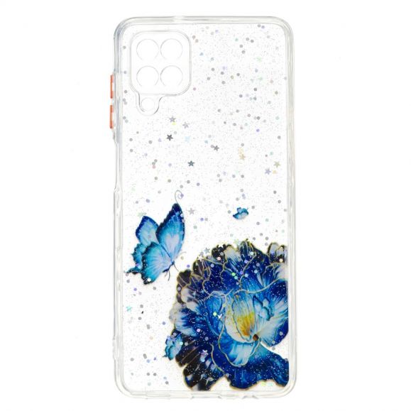 Coque Samsung Galaxy A12 / M12 fleurs et papillons bleus