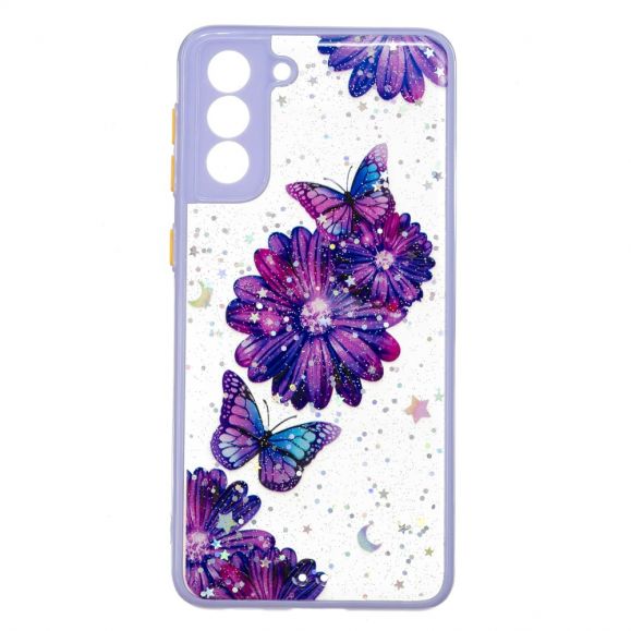 Coque Samsung Galaxy S21 Plus 5G fleurs et papillons violets