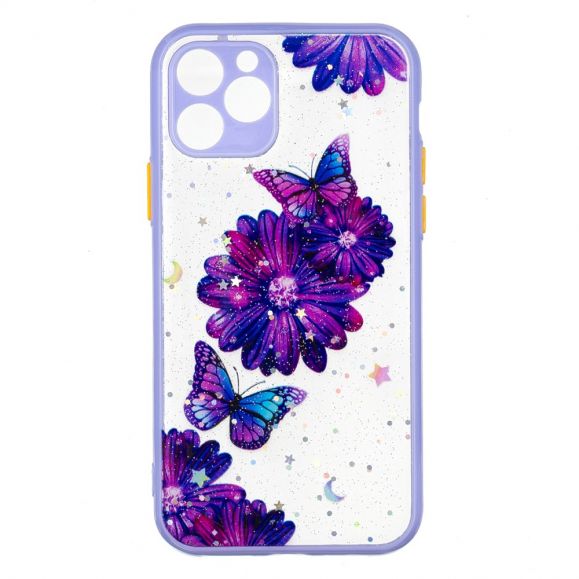 Coque iPhone 11 transparent fleurs et papillons violets