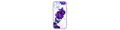 Coque iPhone 11 transparent fleurs et papillons violets