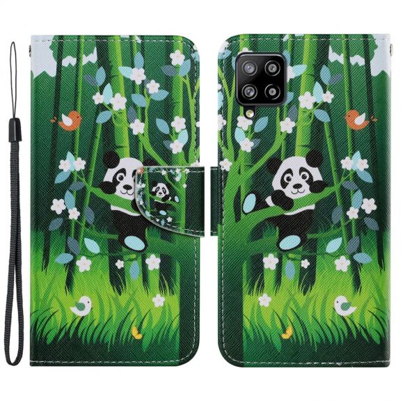 Housse Samsung Galaxy A22 4G Panda fleurs