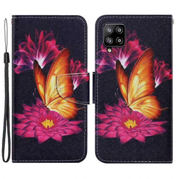 Housse Samsung Galaxy A22 4G Papillon fleur de lotus
