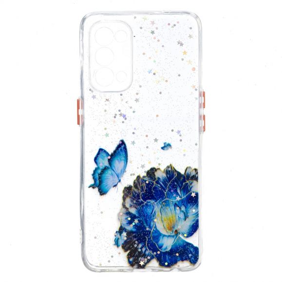 Coque Oppo Find X3 Lite fleurs et papillons bleus