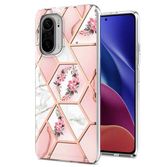 Coque Poco F3 / Xiaomi Mi 11i 5G marbre et couronne de fleurs