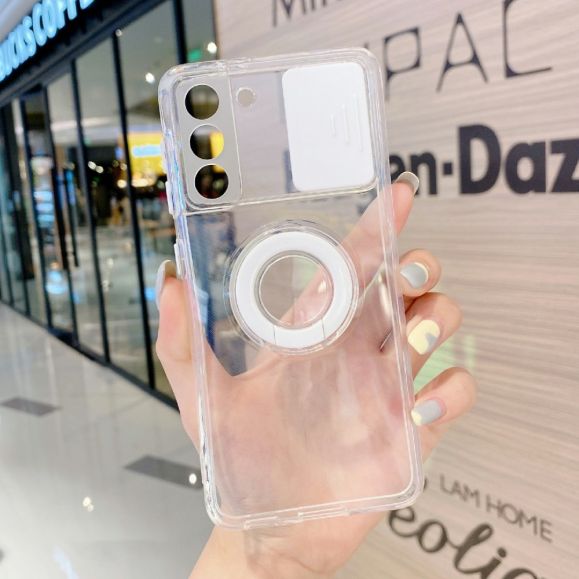 Coque Samsung Galaxy S21 5G transparent avec anneau et cache caméra