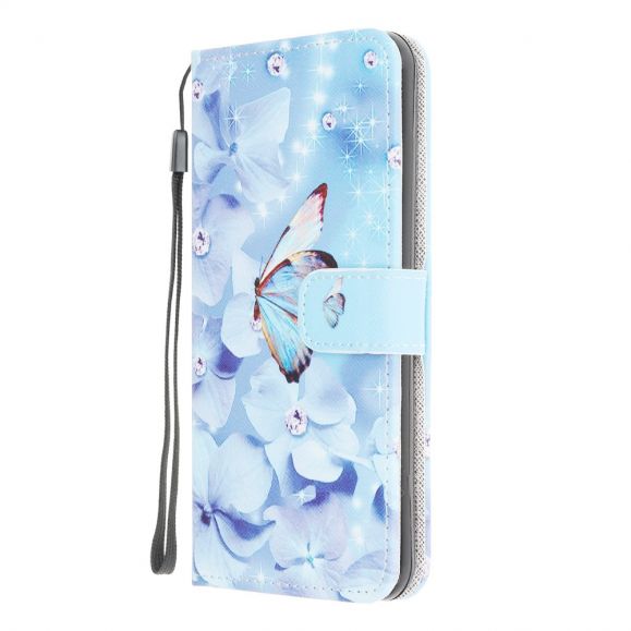Housse Samsung Galaxy M32 Papillon et fleurs bleues