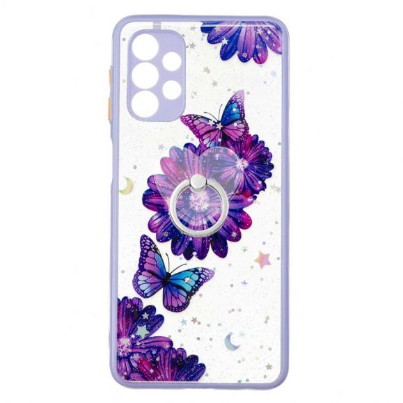 Coque Samsung Galaxy A32 5G fleurs et papillons violets avec anneau