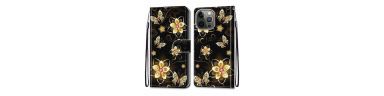 Housse iPhone 13 Pro Papillons et fleurs dorées