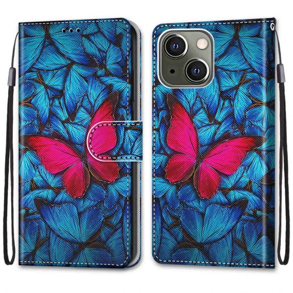 Housse iPhone 13 mini Papillons bleus et rose