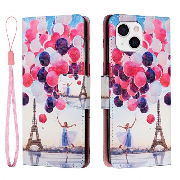 Housse iPhone 13 mini Tour Eiffel Fille Ballon