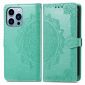 Housse iPhone 13 Pro Mandala relief en simili cuir