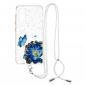 Coque Samsung Galaxy S20 FE à cordon fleurs et papillons bleus