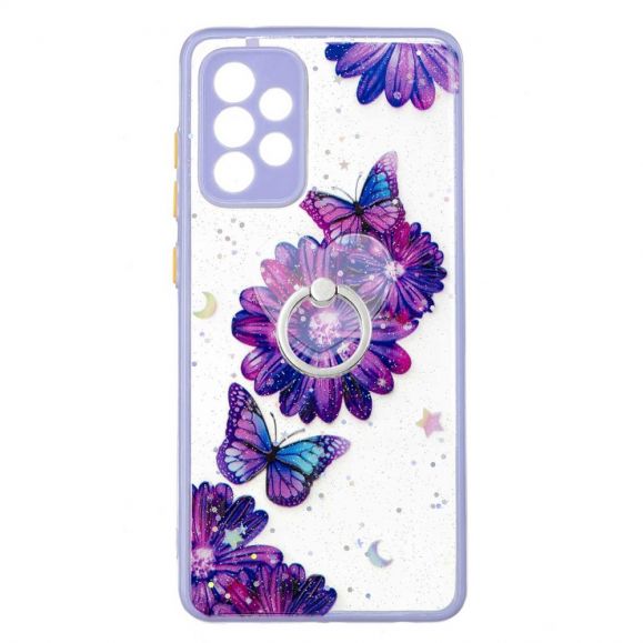 Coque Samsung Galaxy A72 5G / A72 4G fleurs et papillons violets avec anneau