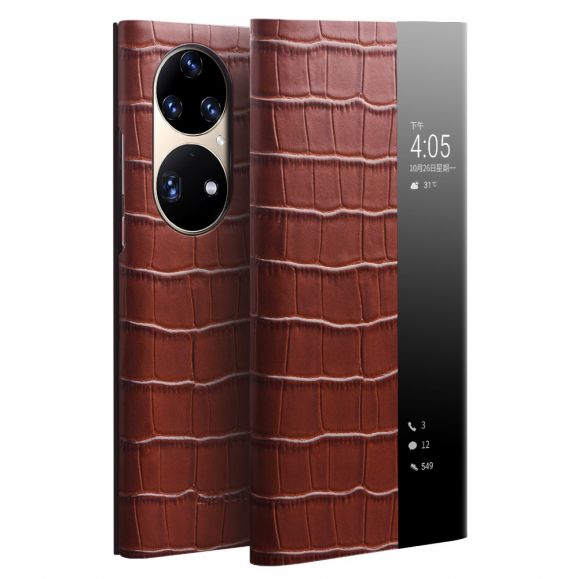 Housse Huawei P50 Pro en cuir effet croco avec rabat fenêtre