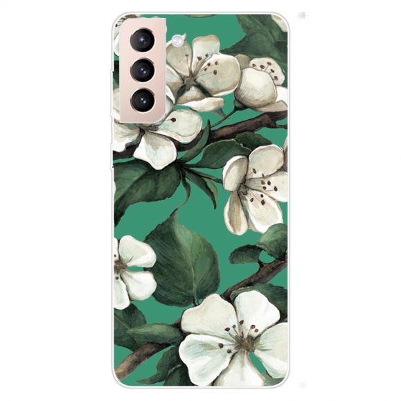 Coque Samsung Galaxy S22 5G fleurs blanches
