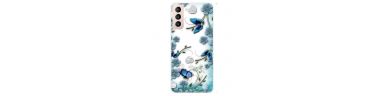 Coque Samsung Galaxy S22 5G papillons et fleurs bleus