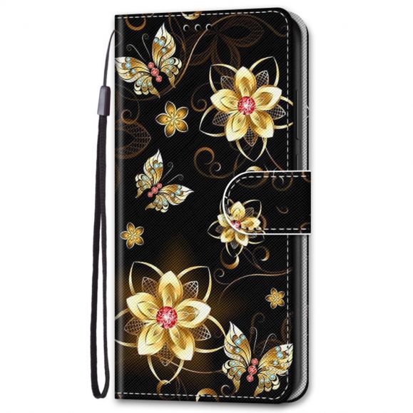 Housse Samsung Galaxy A53 5G Papillons et fleurs dorées