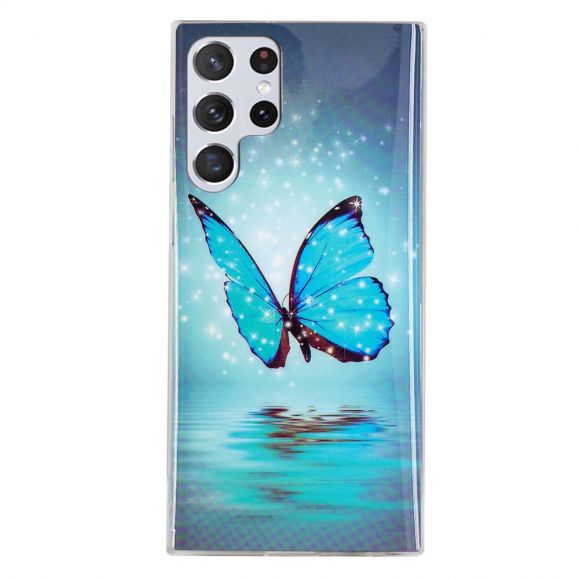 Coque Samsung Galaxy S22 Ultra 5G Luminous papillon bleu