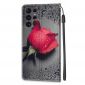 Housse Samsung Galaxy S22 Ultra 5G Rose rouge gouttes d'eau