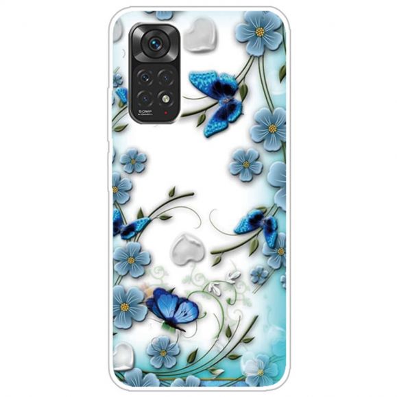 Coque Xiaomi Redmi Note 11 / 11S Papillons et fleurs bleus