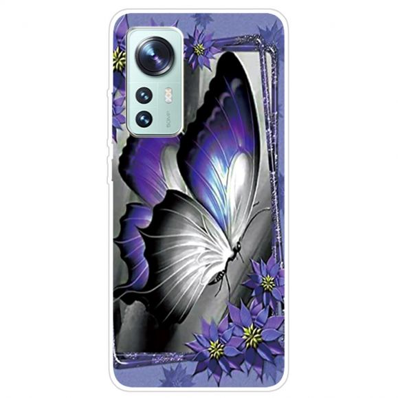 Coque Xiaomi 12 Pro Papillon Gris et Violet