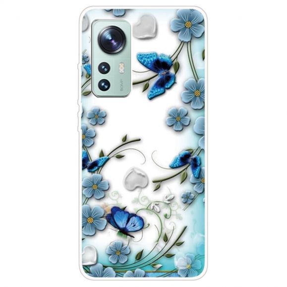 Coque Xiaomi 12 / 12X Papillons et fleurs bleus
