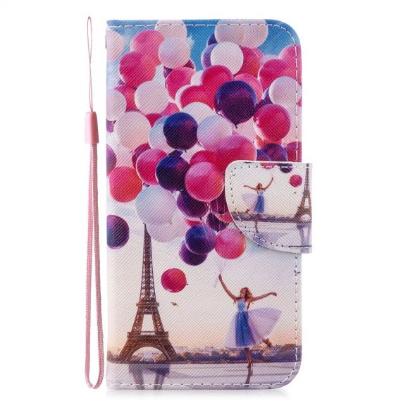 Housse iPhone SE 2022 / 2020 Tour Eiffel Fille Ballon