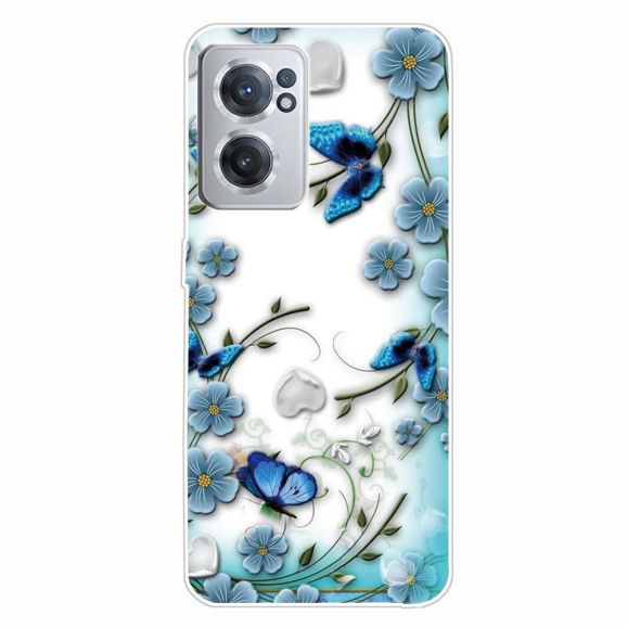 Coque OnePlus Nord CE 2 5G papillons et fleurs bleus