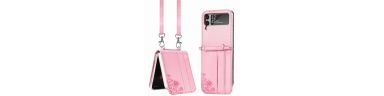 Coque Samsung Galaxy Z Flip3 5G Porte-Cartes Fleurs à Cordon