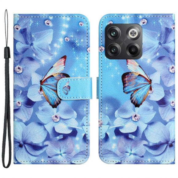 Housse OnePlus 10T 5G Papillon et fleurs bleues