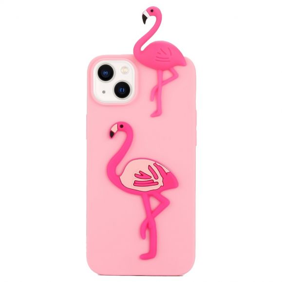 Coque iPhone 14 Silicone Flamant Rose 3D