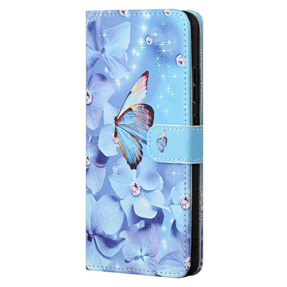 Housse Xiaomi 12T / 12T Pro Papillon et fleurs bleues