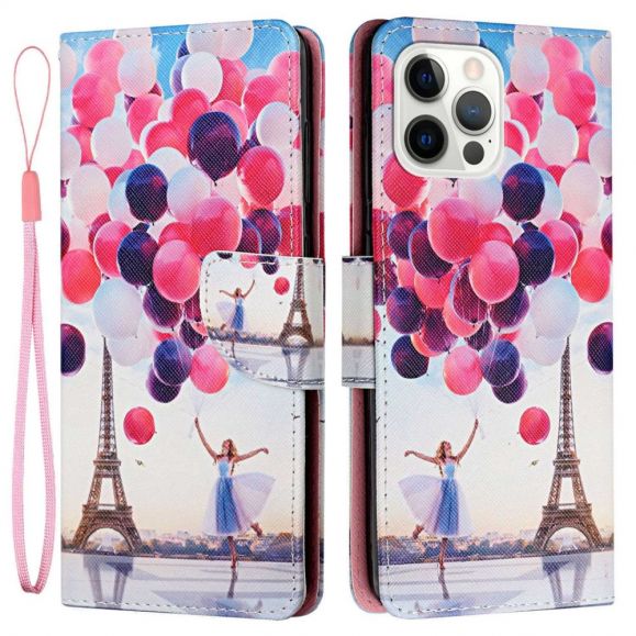 Housse iPhone 14 Pro Max Tour Eiffel Fille Ballon