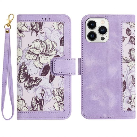 Housse iPhone 15 Fleurs à Lanière