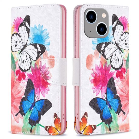 Housse iPhone 15 Plus Papillons et fleurs colorées