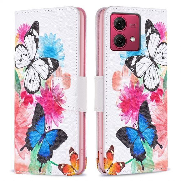 Housse Moto G84 5G Papillons et fleurs colorées