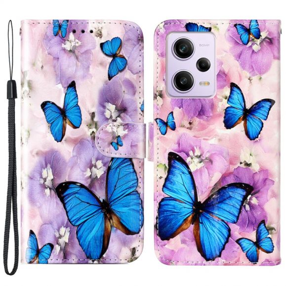 Housse Xiaomi Redmi Note 12 Pro/Poco X5 Pro 5G Papillons bleus et fleurs
