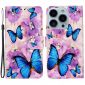 Housse iPhone 15 Pro papillons bleus et fleurs