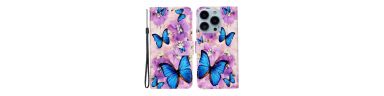 Housse iPhone 15 Pro papillons bleus et fleurs