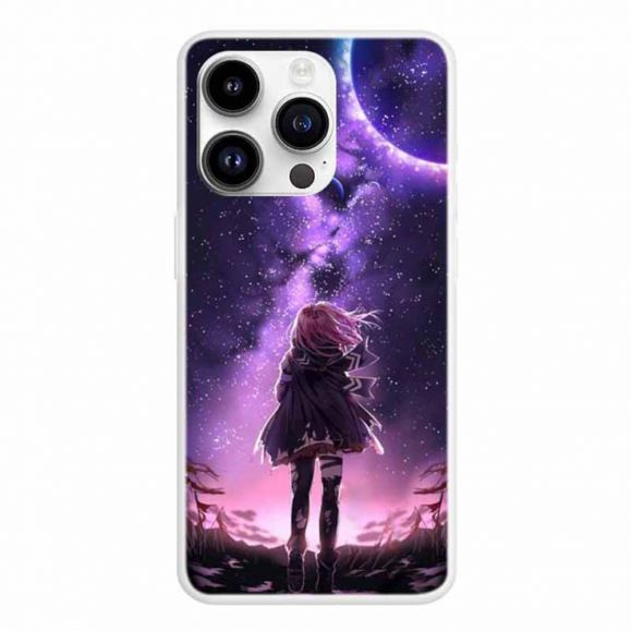 Coque iPhone 15 Pro Illustration fille pleine lune