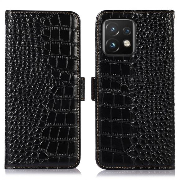 Housse Motorola Edge 40 Pro Cuir véritable aspect croco