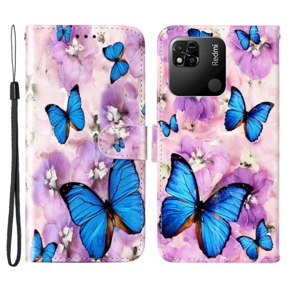 Housse Xiaomi Redmi 10A papillons bleus et fleurs