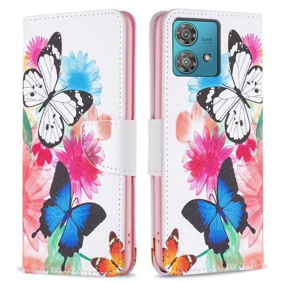 Housse Motorola Edge 40 Neo papillons et fleurs colorées