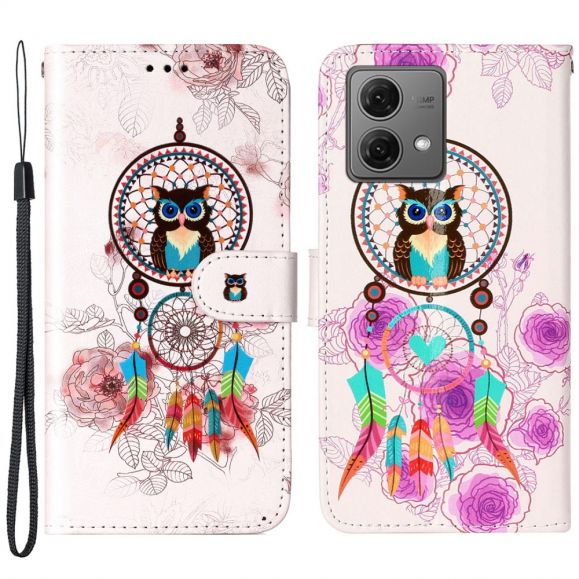 Housse Moto G84 5G Hibou et capteur de rêves colorés