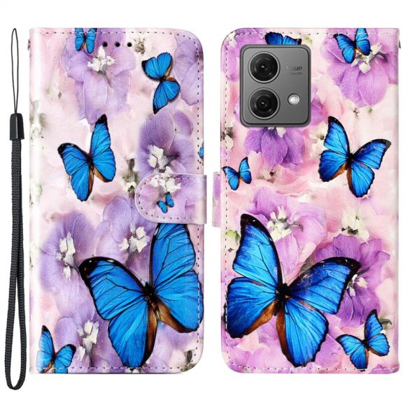 Housse Moto G84 5G Papillons bleus et fleurs