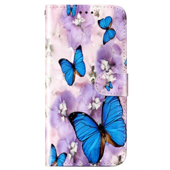 Google Pixel 7a - Housse papillons bleus et fleurs